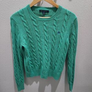 Brooks Brothers Women's Cotton Cable Knit Green Crewneck‎ Size Large